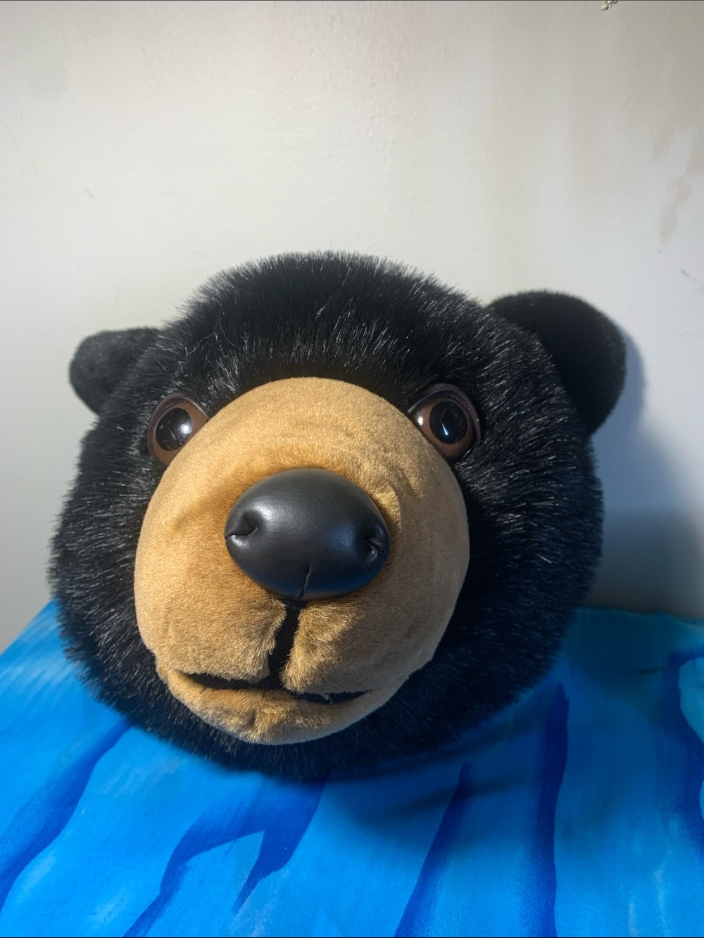 Plush Black and Brown Bear Head Wall Decor - Soft Kids Plush